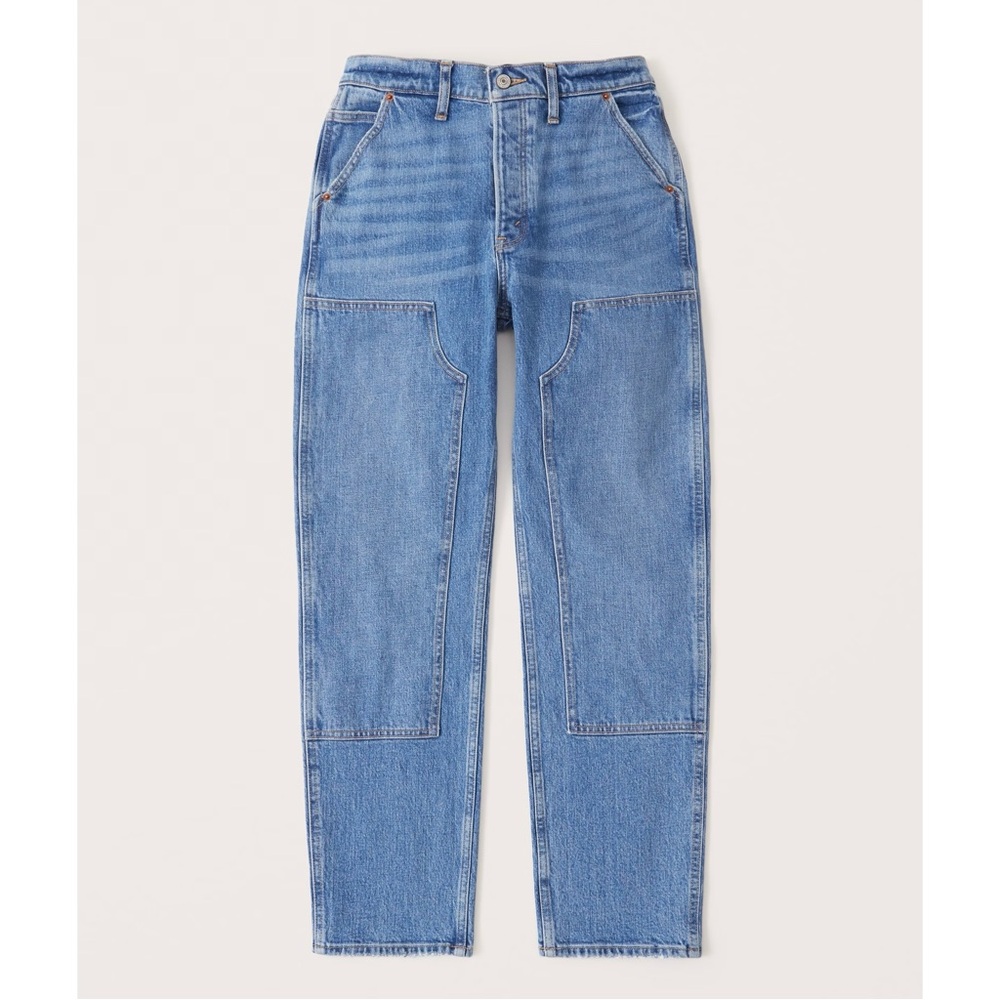Abercrombie Curve Love High Rise Carpenter Dad Jeans in Medium Wash - Size 28